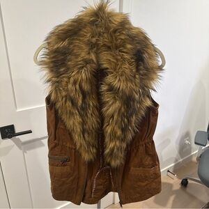 Brown Vest with Faux Fur Collar Anthropologie Hei Hei size S